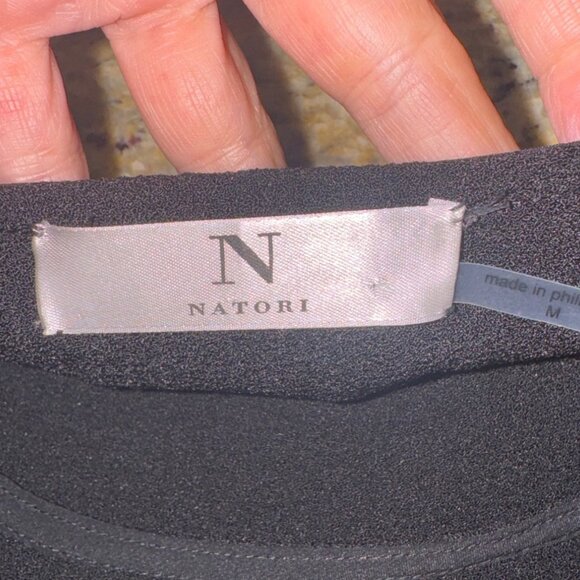 NWT Natori Black Long Sleeve Blouse Top M Polyester Spandex Casual Minimalist - Picture 9 of 11